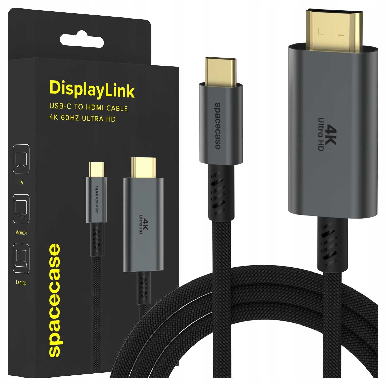 Spacecase DisplayLink USB-C HDMI Cable 4K 60Hz 1.8M gray