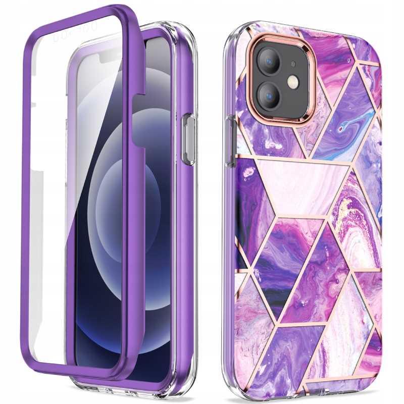 Spacecase Marble 360 iPhone 12/12 pro fioletowy