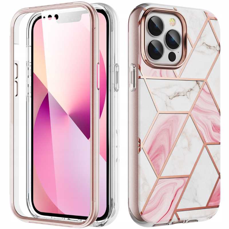 Spacecase Marble 360 iPhone 13 Pro biały/różowy