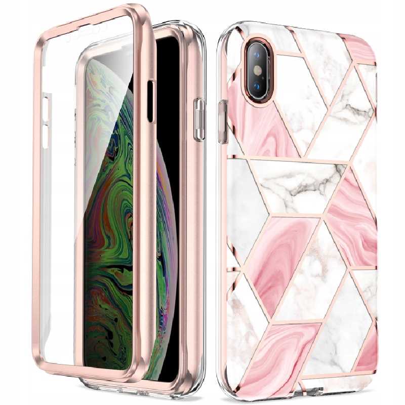 Spacecase Marble 360 iPhone Xs Max biały/różowy
