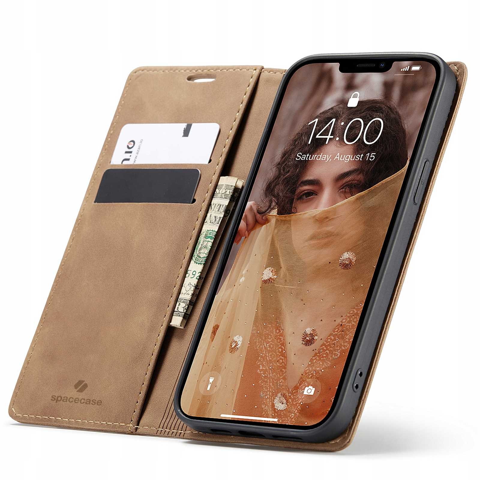 Spacecase Wallet iPhone 13 light brown